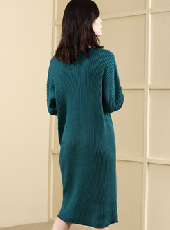 Chic Green Plus Size Loose Long Knitted Dress
