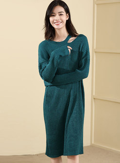 Chic Green Plus Size Loose Long Knitted Dress