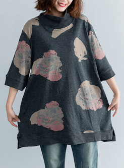 Autumn Trendy Half Sleeve High Neck Print Dress