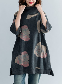 Autumn Trendy Half Sleeve High Neck Print Dress