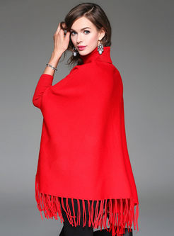 Chic Pure Color Stitching Turtleneck Sweater