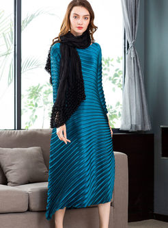 Stylish Crew-neck Asymmetric Plus Size Shimmer Dress