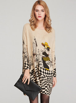 Fashion Loose Plus Size Print Pullover Knitted Dress