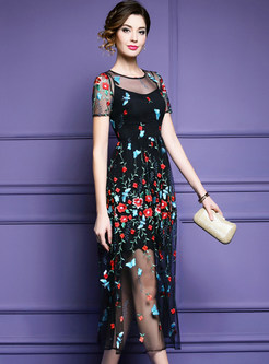 Elegant Gauze Embroidered A-line Dress
