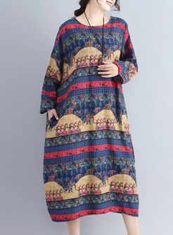 Ethnic Printed Color-block Shift Dress