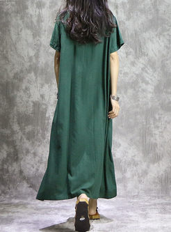 Vintage Print Short Sleeve Loose Maxi Dress