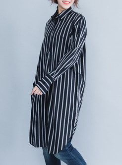 Brief Vertical Striped Cotton Shift Dress