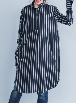 Brief Vertical Striped Cotton Shift Dress