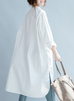 White Asymmetric Cotton Loose Dress