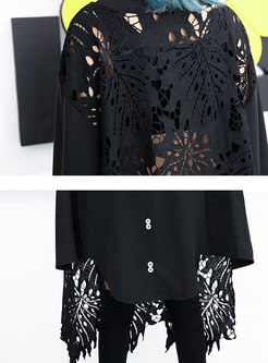 Chic Lace Splicing Single-breasted Perspective Asymmetric Loose Dress