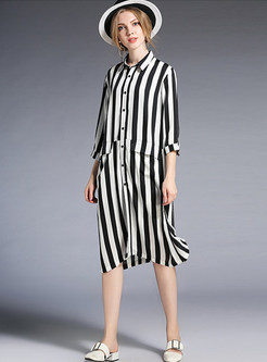 Striped Splicing Loose Chiffon Dress