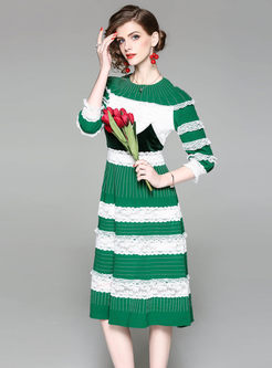 Color-blocked Lace Splicing Slim Layered Dress