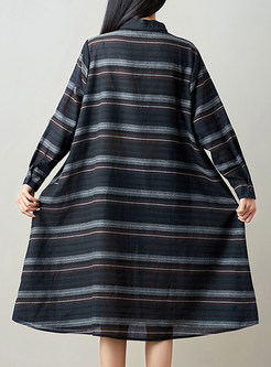 Striped Hit Color Lapel Loose Dress