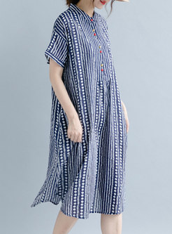 Striped Plus Size Asymmetric Dress