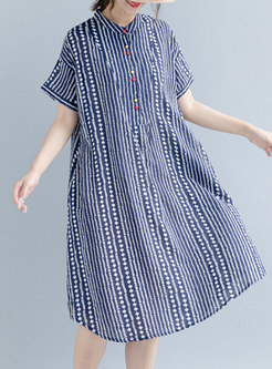 Striped Plus Size Asymmetric Dress