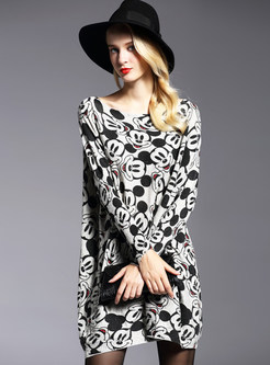 Plus Size Long Sleeve Cartoon Pattern Knitted Dress