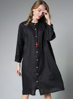 Casual Stand Collar Long Sleeve Loose Shift Dress
