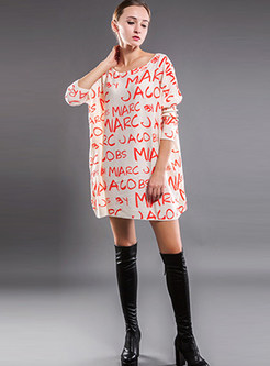 Chic Color-blocked Letter Print Pullover Knitted Dress