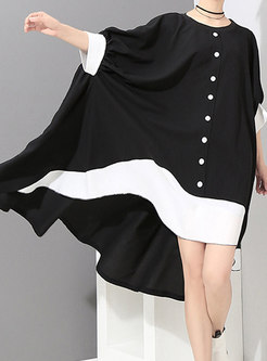 Dolman-Sleeve Plus Size Asymmetric Dress
