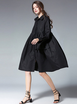 Black Oversize Asymmetric Lapel Loose Dress