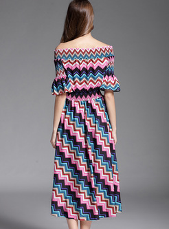 Rainbow Striped Elastic Waist A line Dress