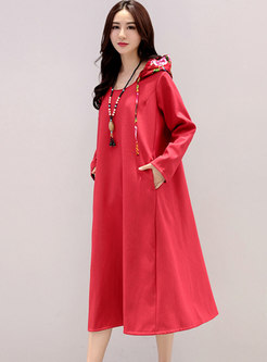 Casual Ethnic Print Hooded A Line Dress
