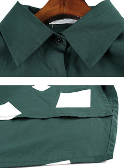 Loose Color-blocked Lapel Shirt Dress