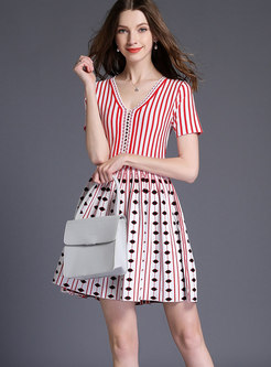 Fashion Short Sleeve Striped A Line Knitting Ball Gown 