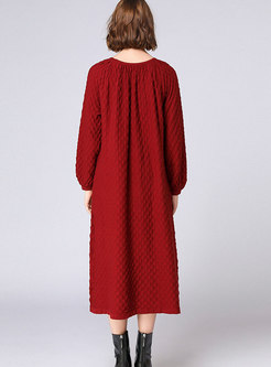 Autumn Red Stereoscopic Texture Sweater Dress
