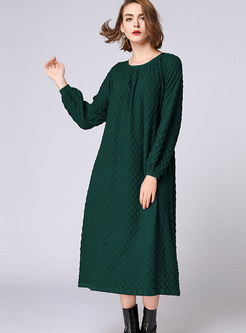 Autumn Green Stereoscopic Texture Sweater Dress