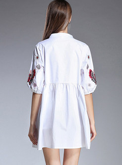 Butterfly Embroidered Half Sleeve Shift Dress