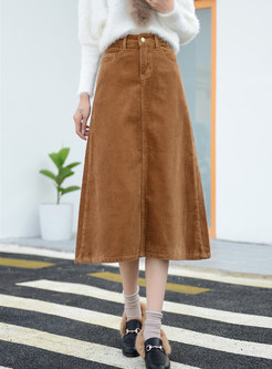 Trendy Autumn Pure Color Skirt With Pocket