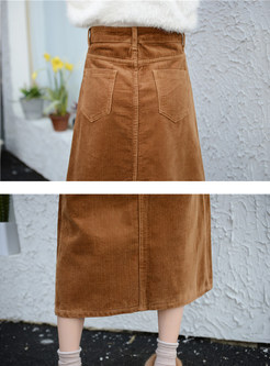 Trendy Autumn Pure Color Skirt With Pocket