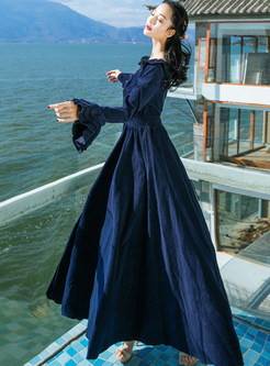 Vintage Flare Sleeve Waist Big Hem Maxi Dress