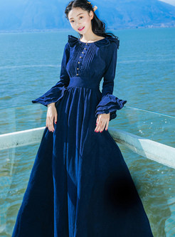 Vintage Flare Sleeve Waist Big Hem Maxi Dress