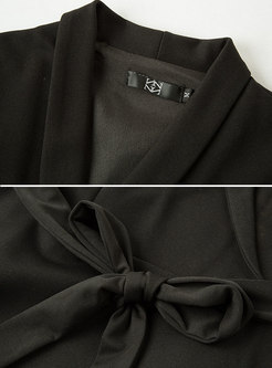 Black V-neck Plus Size Embroidered Knitting A Line Dress