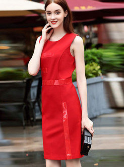 OL Elegant Sleeveless Red Knitted Sheath Dress