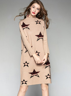 Trendy Star Pattern High Neck Knitted Dress