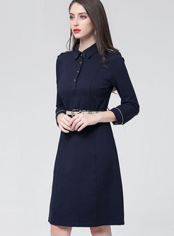 Monochrome Turn-down Collar Knitted Sheath Dress