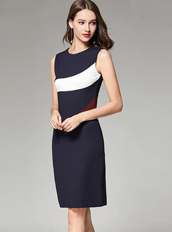 Trendy Color-block Sleeveless Vest Sheath Dress
