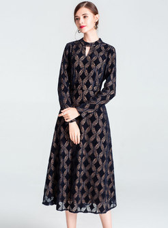 Fashion Black Lace-paneled Big Hem Maxi Dress