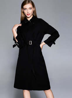 Trendy Black Notched Double-breasted Coat