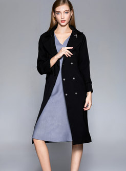 Trendy Black Notched Double-breasted Coat