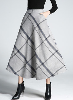 Chic Color-blocked Plaid Thick Woolen Skirt