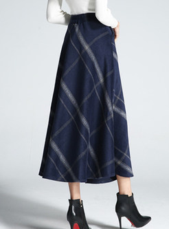 Chic Color-blocked Plaid Thick Woolen Skirt