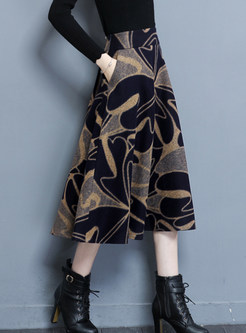 Trendy Plus Size Color-blocked Print Mid-claf Skirt