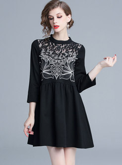Fashion Three Quarters Sleeve Lace Paneled Dress