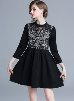 Fashion Three Quarters Sleeve Lace Paneled Dress