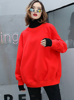 Casual Color-blocked High Neck Thick Sweatshirt