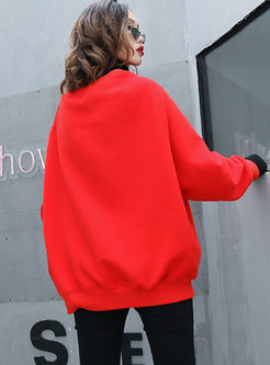 Casual Color-blocked High Neck Thick Sweatshirt